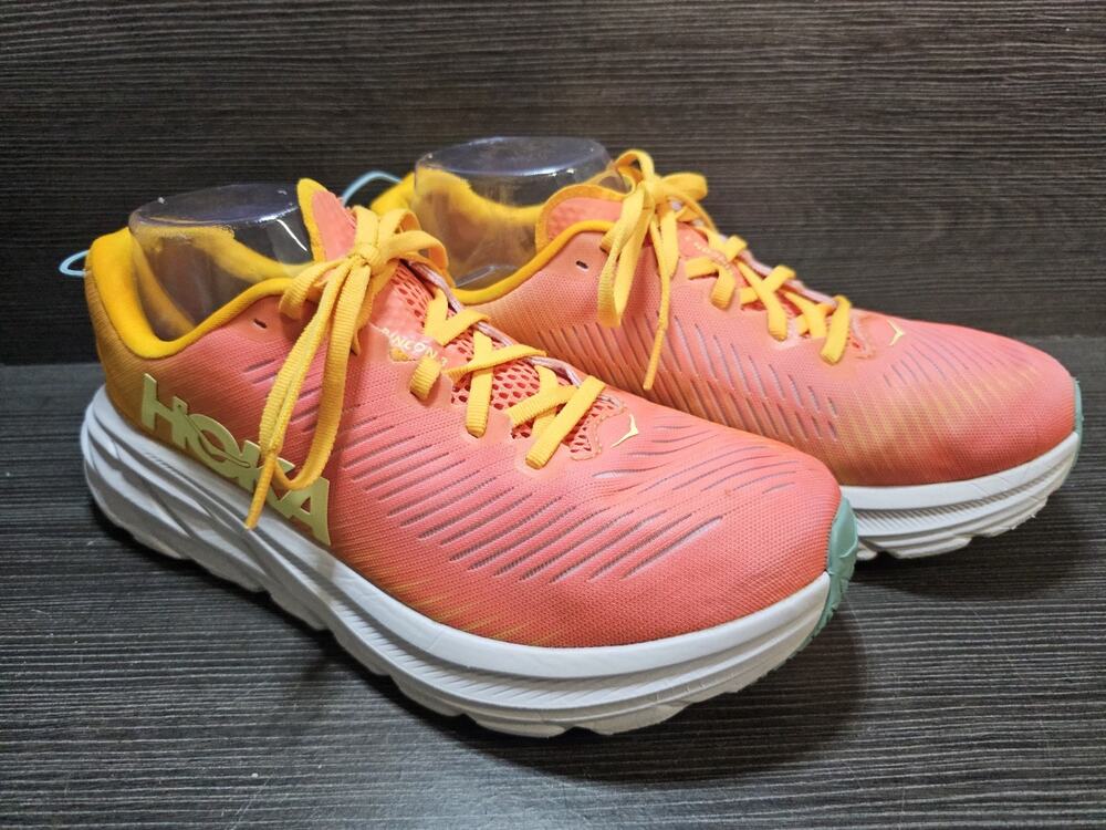 Hoka One One Rincon 3 Shoes Womens 8.5 D Wide Orange Pink Road Running Sneakers